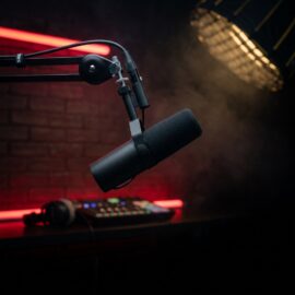Professional podcast and interview studio microphone setup at Di-VerZe E.N.T Atlanta — Exclusive Interview package for artists and businesses