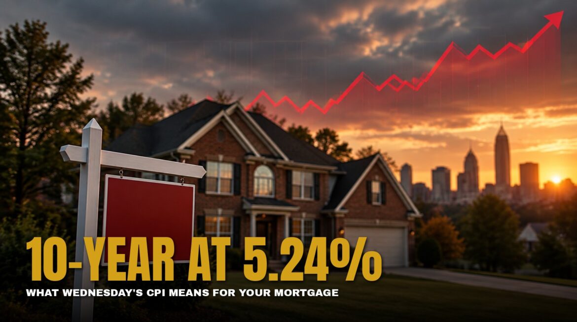 10-year Treasury yield mortgage rates - house for sale at golden hour with a rising rate chart - Di-VerZe E.N.T